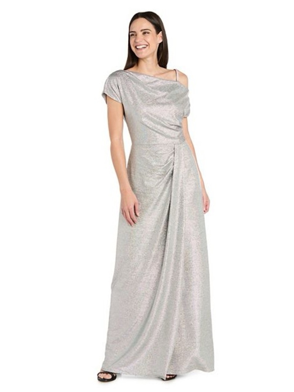 Women's R&M Richards Foil Metallic Knit Side Drape Dress NWT 16